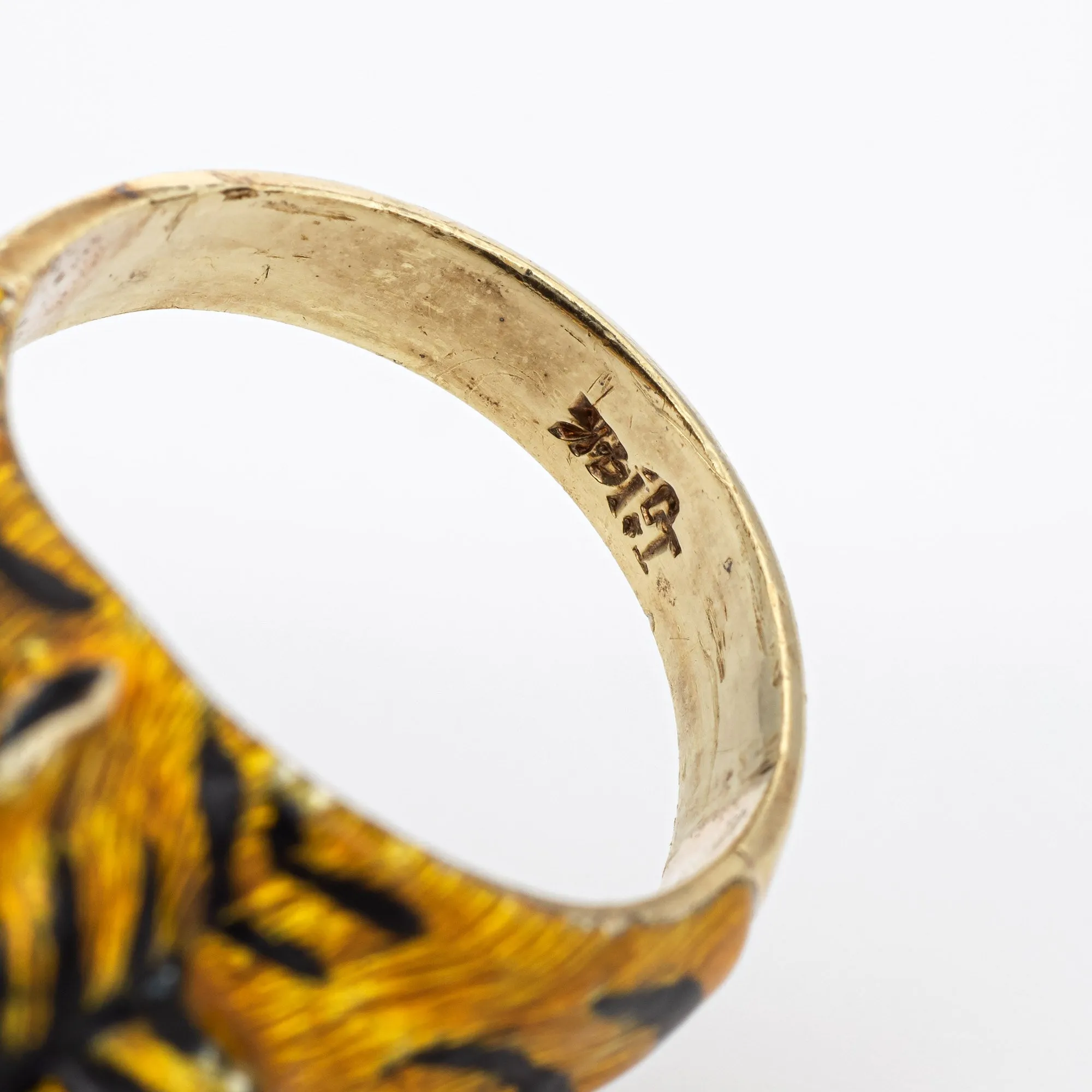 Bengal Tiger Ring Vintage 14k Yellow Gold Animal Jewelry Enamel Sz 7 Estate