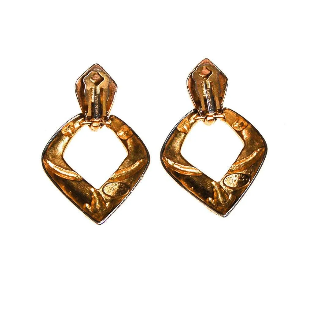 Bijoux Designs Door Knocker Earring in Gold Tone with Black Enamel and  Rhinestones