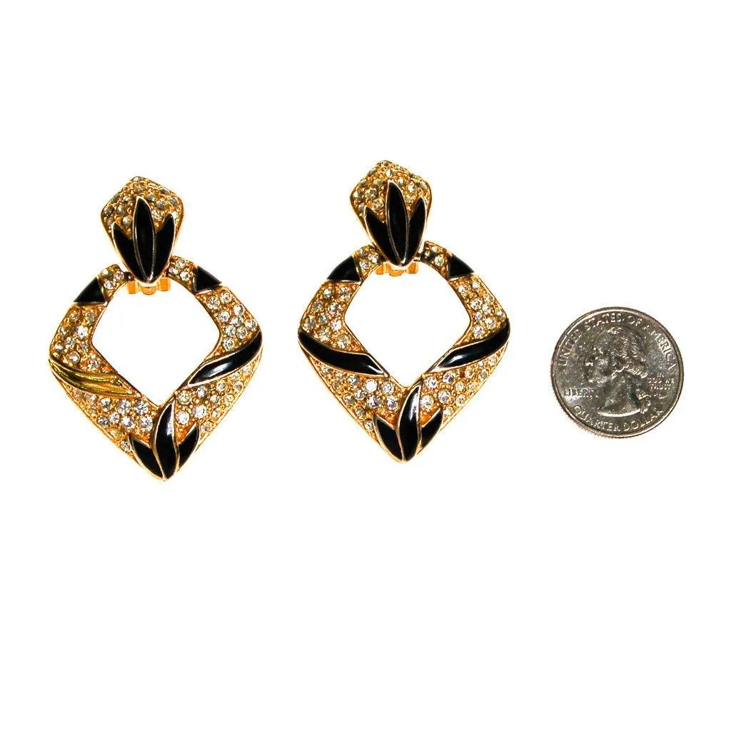 Bijoux Designs Door Knocker Earring in Gold Tone with Black Enamel and  Rhinestones