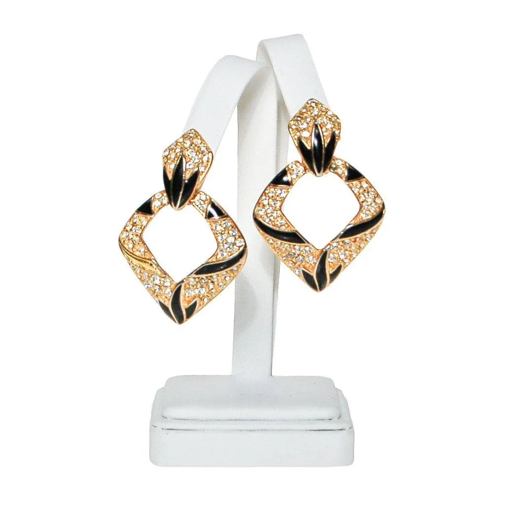 Bijoux Designs Door Knocker Earring in Gold Tone with Black Enamel and  Rhinestones
