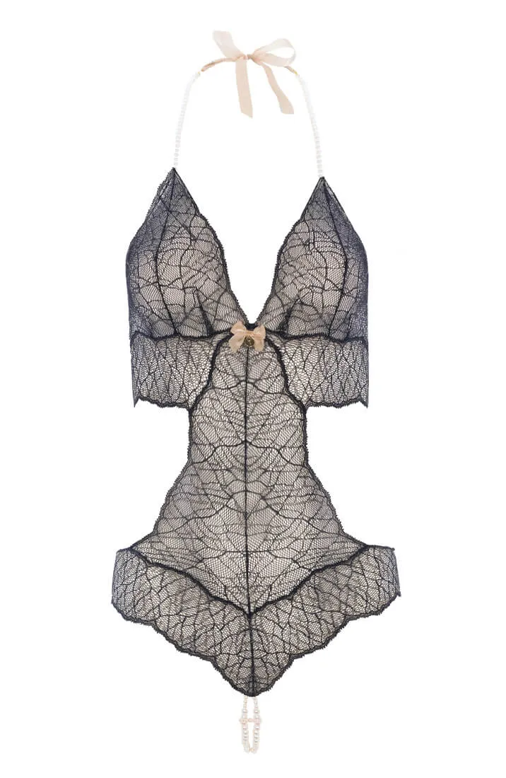 Black bodysuit with double pearl string - Sydney Body Double