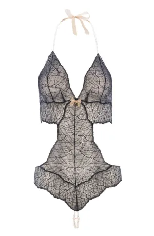Black bodysuit with double pearl string - Sydney Body Double