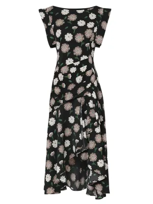 Black Crew Neck Ruffles Irregular Hem 1960S Vintage Dress
