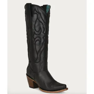 Black Embroidery Tall Top Snip Toe Cowboy Boot