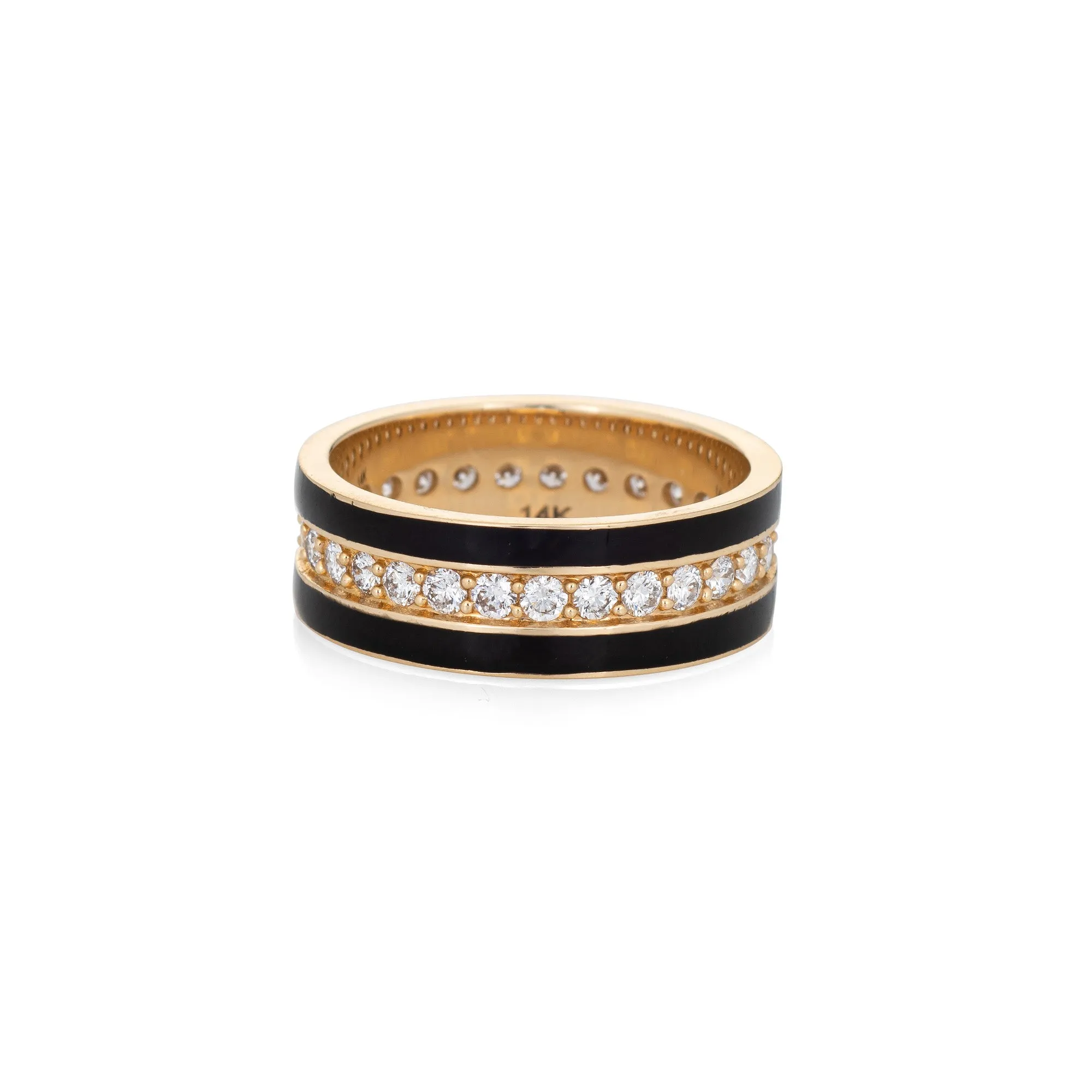 Black Enamel Diamond Eternity Ring Sz 6.5 Band 14k Yellow Gold Stacking Jewelry