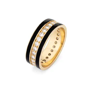 Black Enamel Diamond Eternity Ring Sz 6.5 Band 14k Yellow Gold Stacking Jewelry