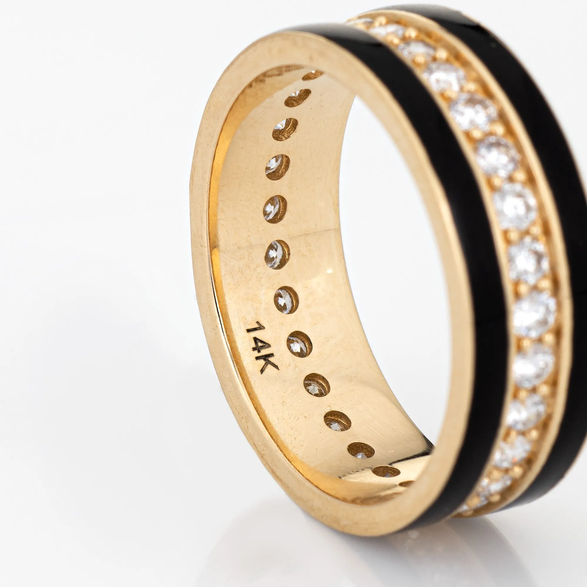 Black Enamel Diamond Eternity Ring Sz 6.5 Band 14k Yellow Gold Stacking Jewelry