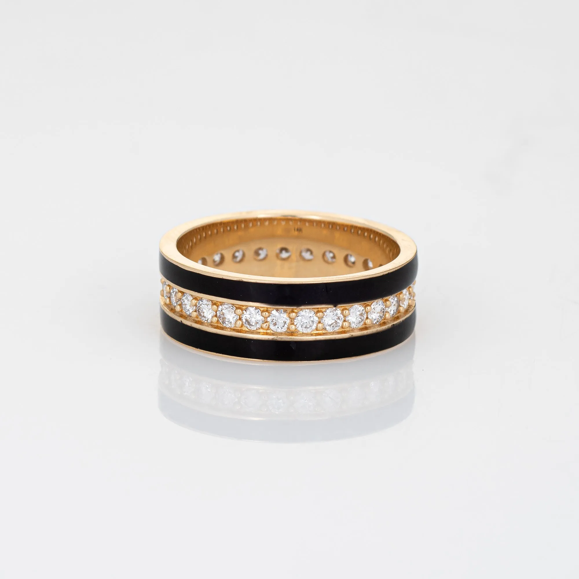 Black Enamel Diamond Eternity Ring Sz 6.5 Band 14k Yellow Gold Stacking Jewelry