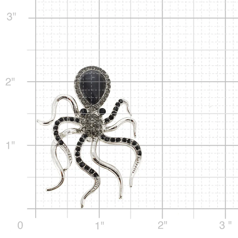Black Octopus Crytsal Pin Brooch
