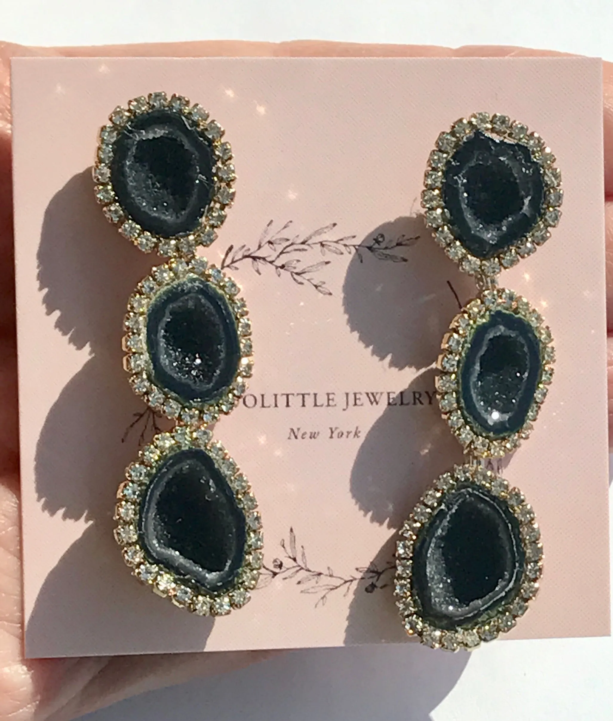 Black Tabasco Geode Triple Dangle Earrings
