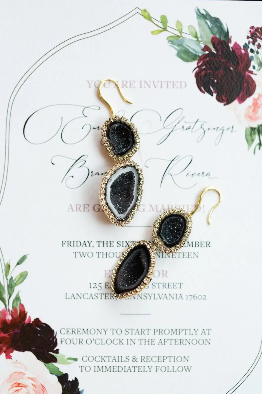 Black Tabasco Geode Triple Dangle Earrings