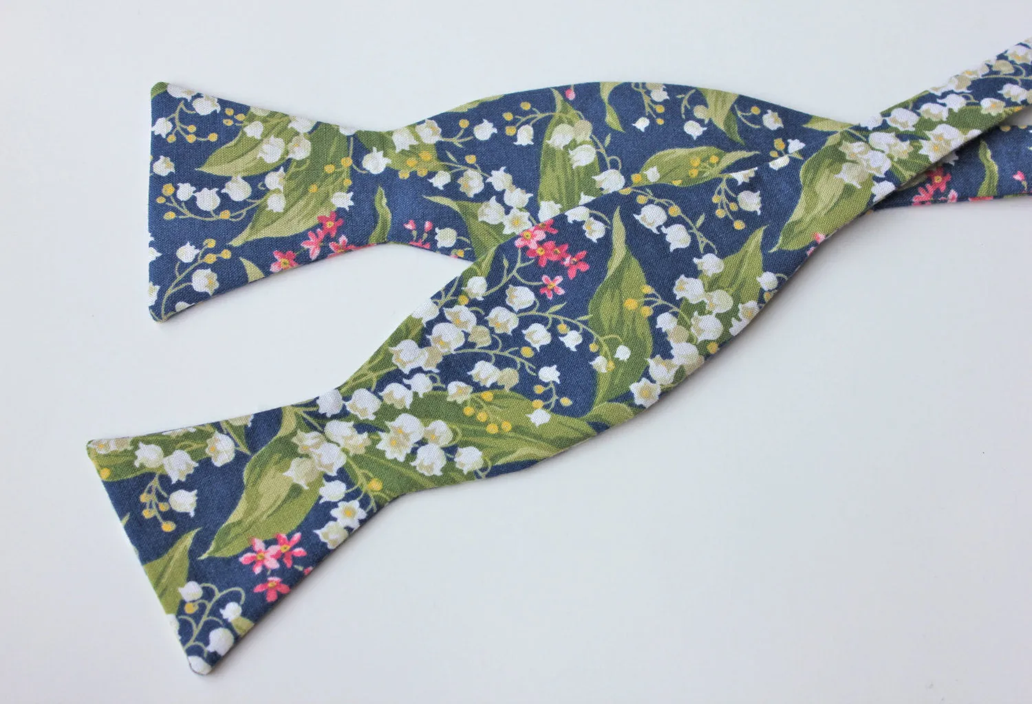 Blue and Green Lily of the Valley Floral Bow Tie