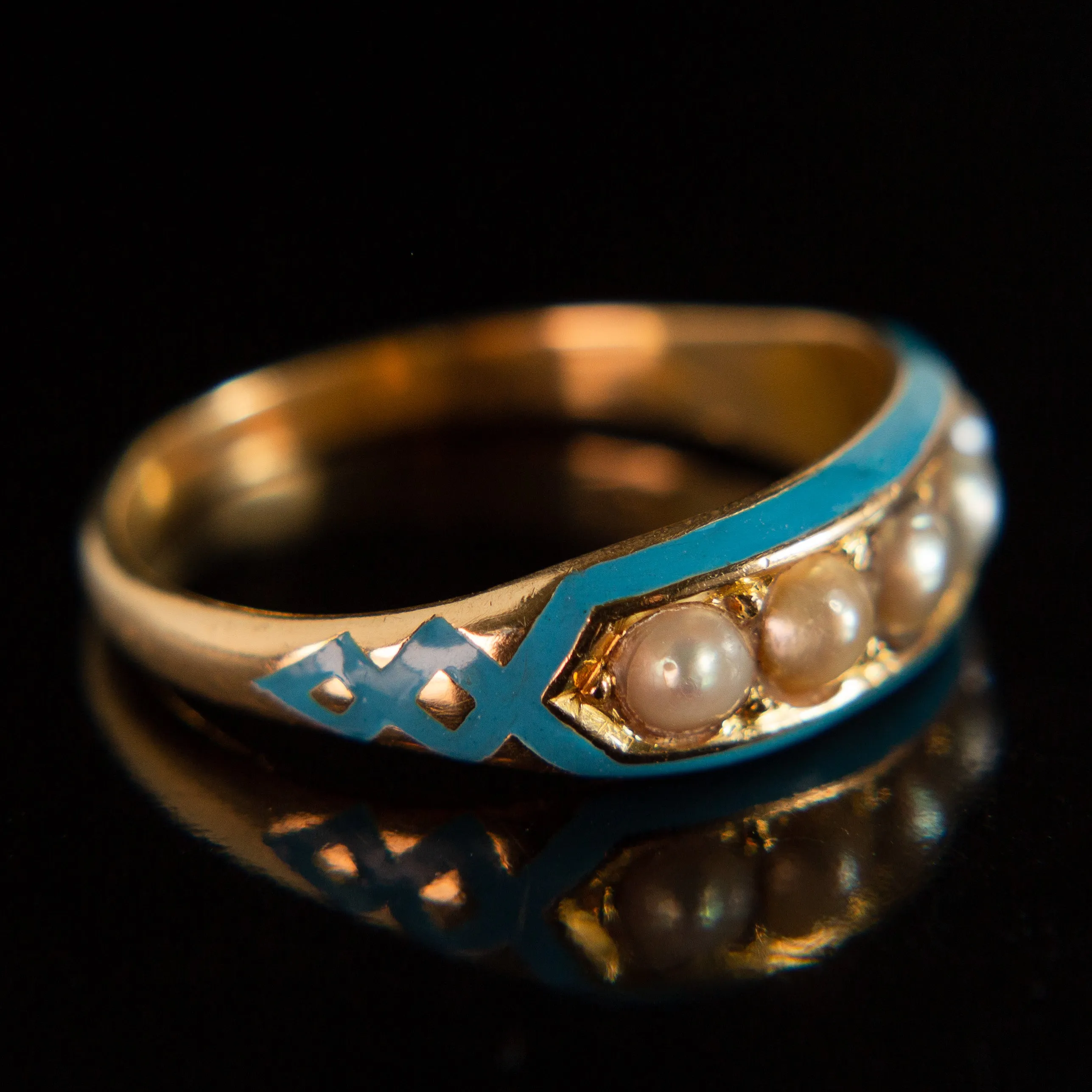 Blue Enamel   Pearl Ring | 14k Gold