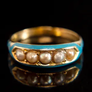 Blue Enamel   Pearl Ring | 14k Gold