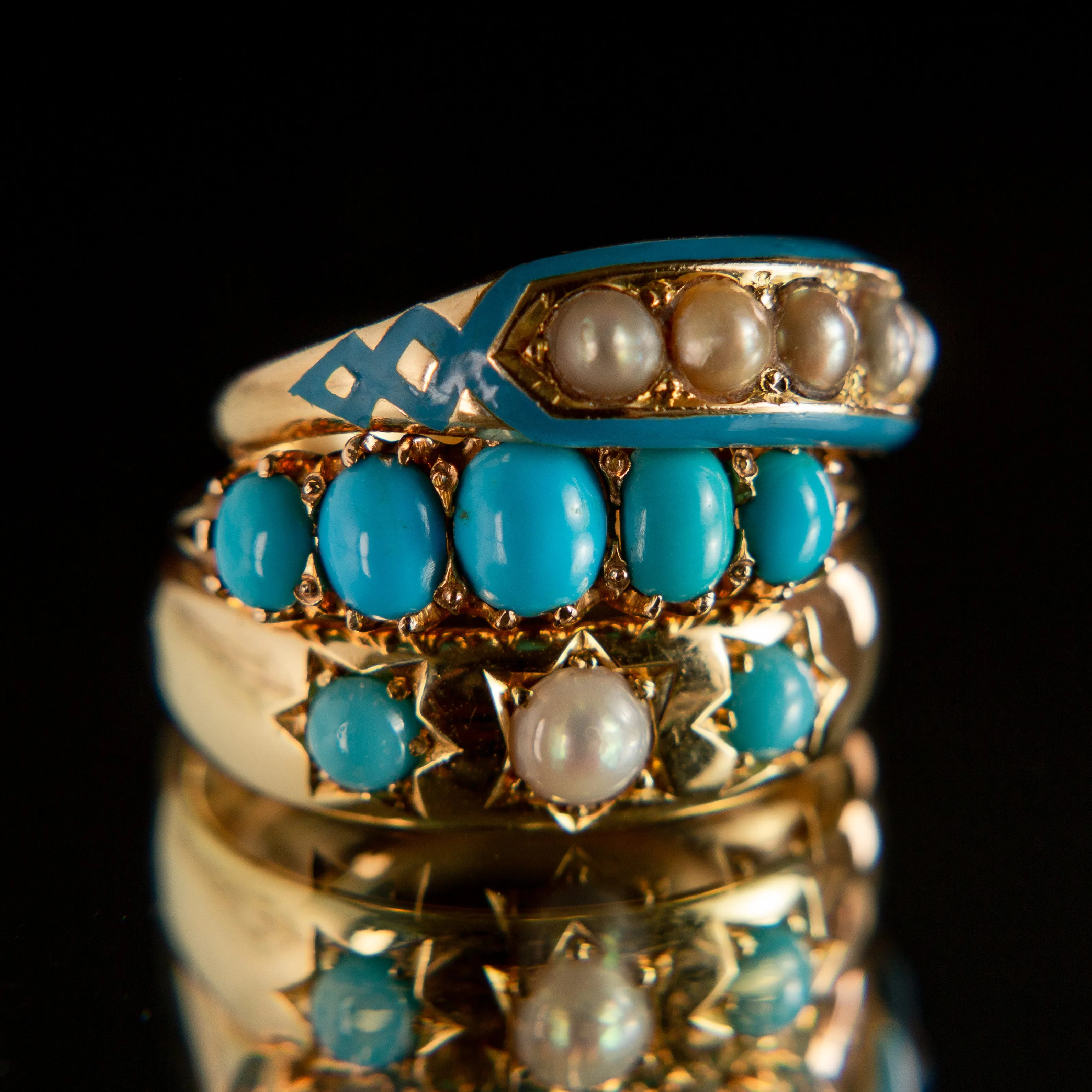 Blue Enamel   Pearl Ring | 14k Gold
