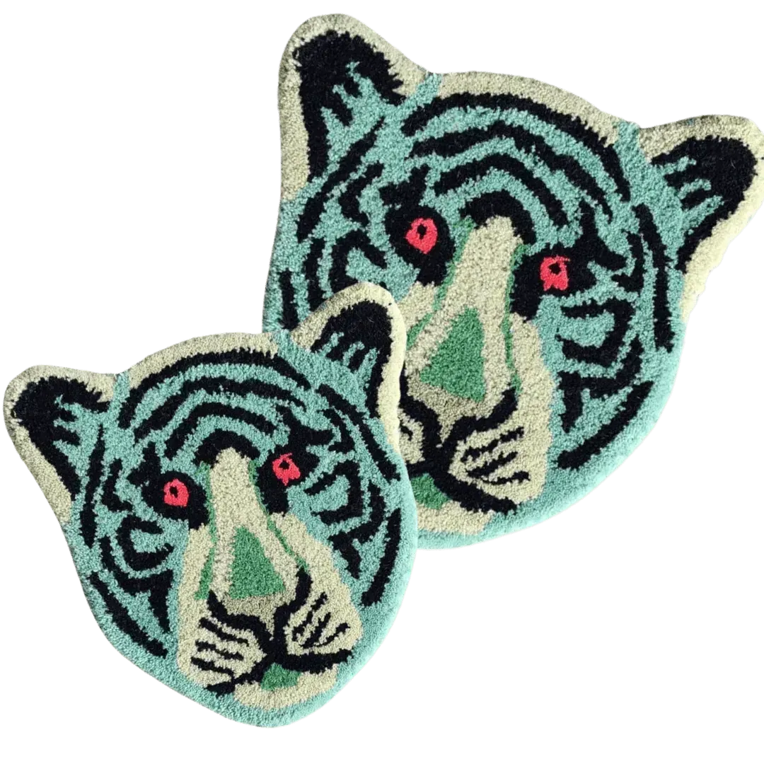 Blue Tiger Face Hand-Tufted Wool Accent Rug