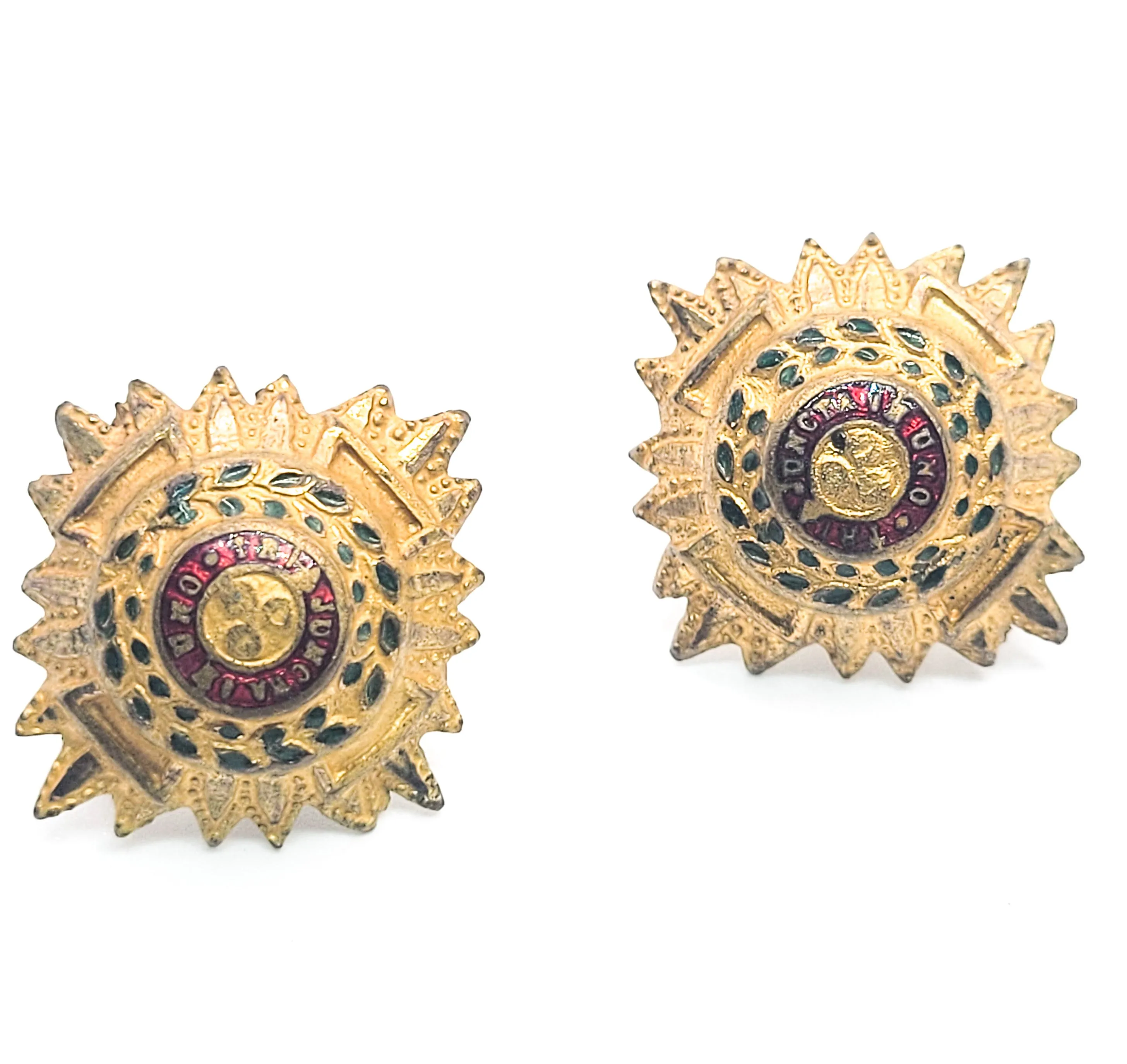 British Order Of the Bath Tria Juncta in Uno converted button earrings sterling enamel