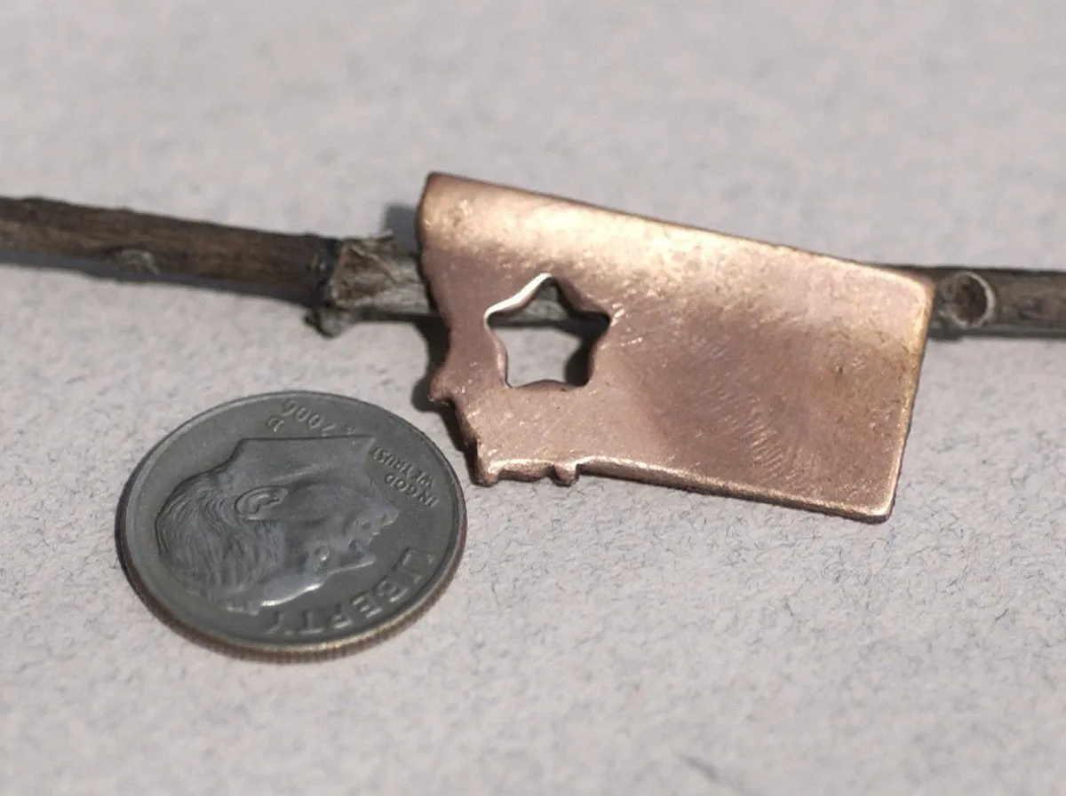 Bronze or Copper or Brass Montana State Small with Star Chubby  Blanks Cutout for Metalworking Stamping Texturing Blank