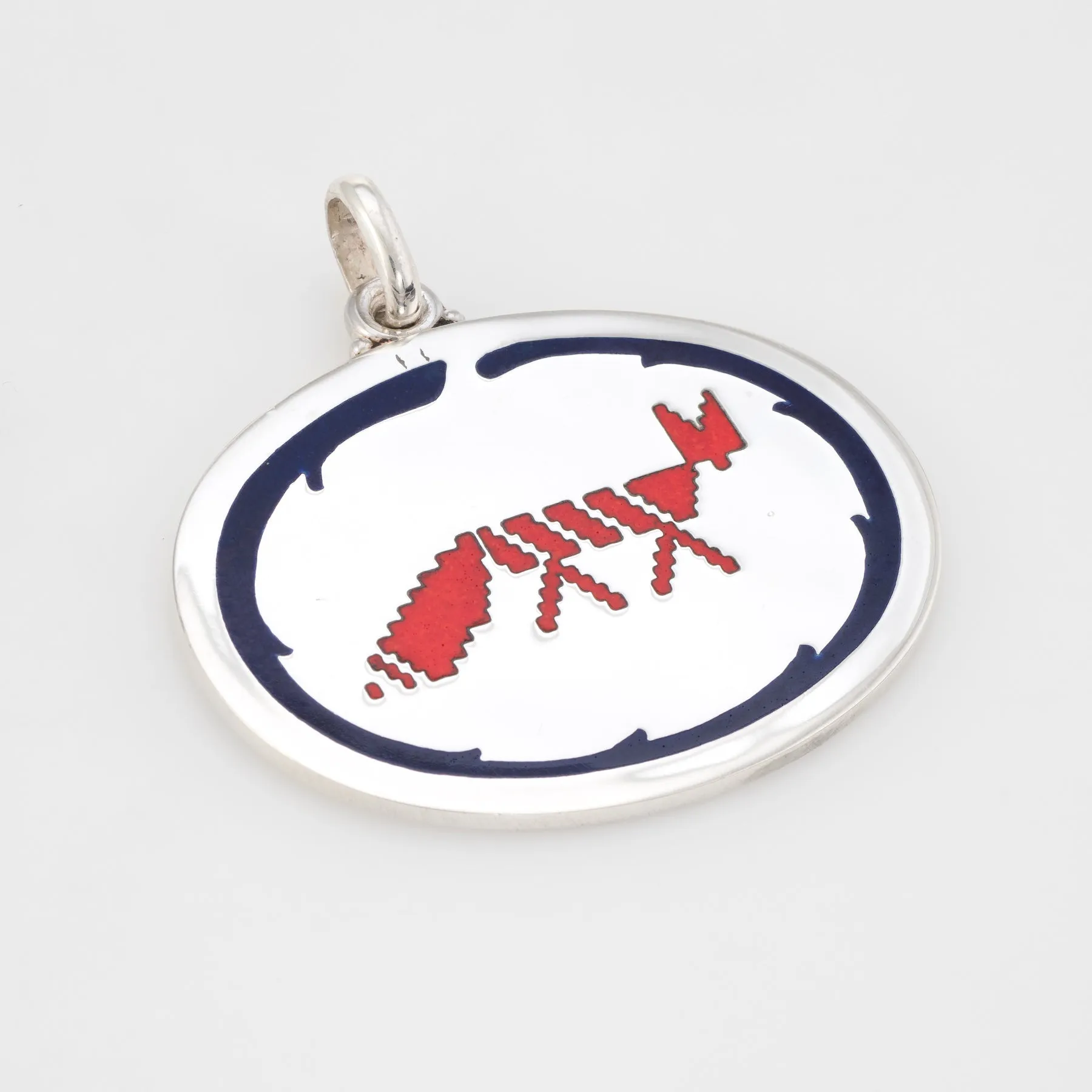Buccellati Fox Medallion Pendant or Charm Sterling Silver Red Blue Enamel Estate