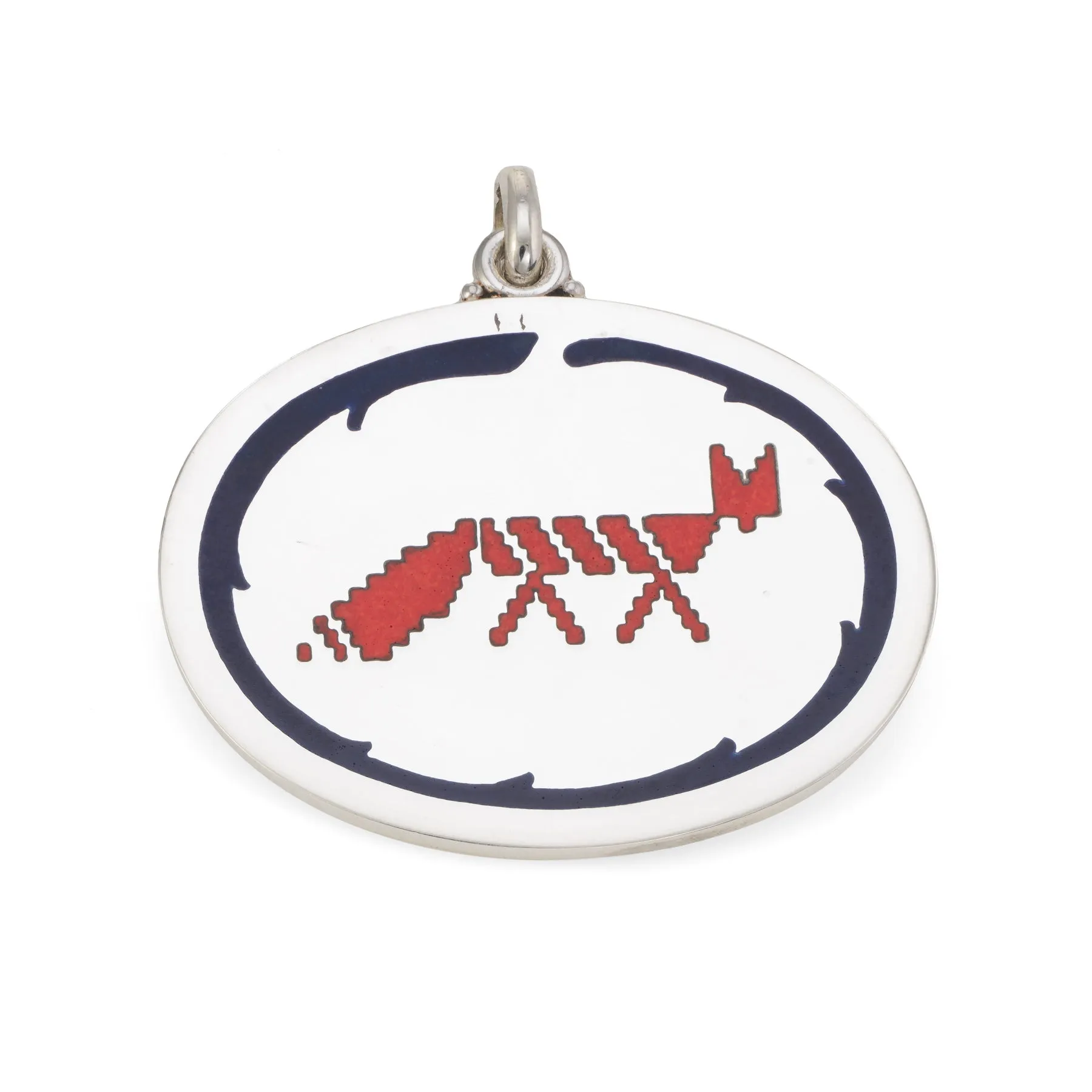 Buccellati Fox Medallion Pendant or Charm Sterling Silver Red Blue Enamel Estate