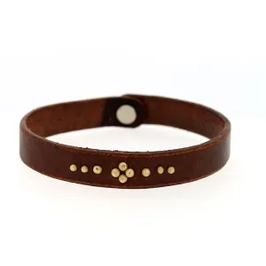 Buffalo Leather Bracelet with Gold Stud Flower