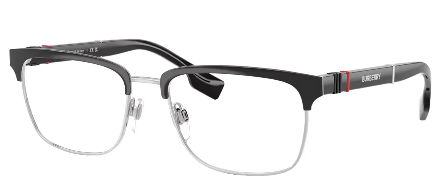 Burberry ALBA BE 1348 1306 Rectangle Metal Black Eyeglasses with Logo Stamped Demo Lenses