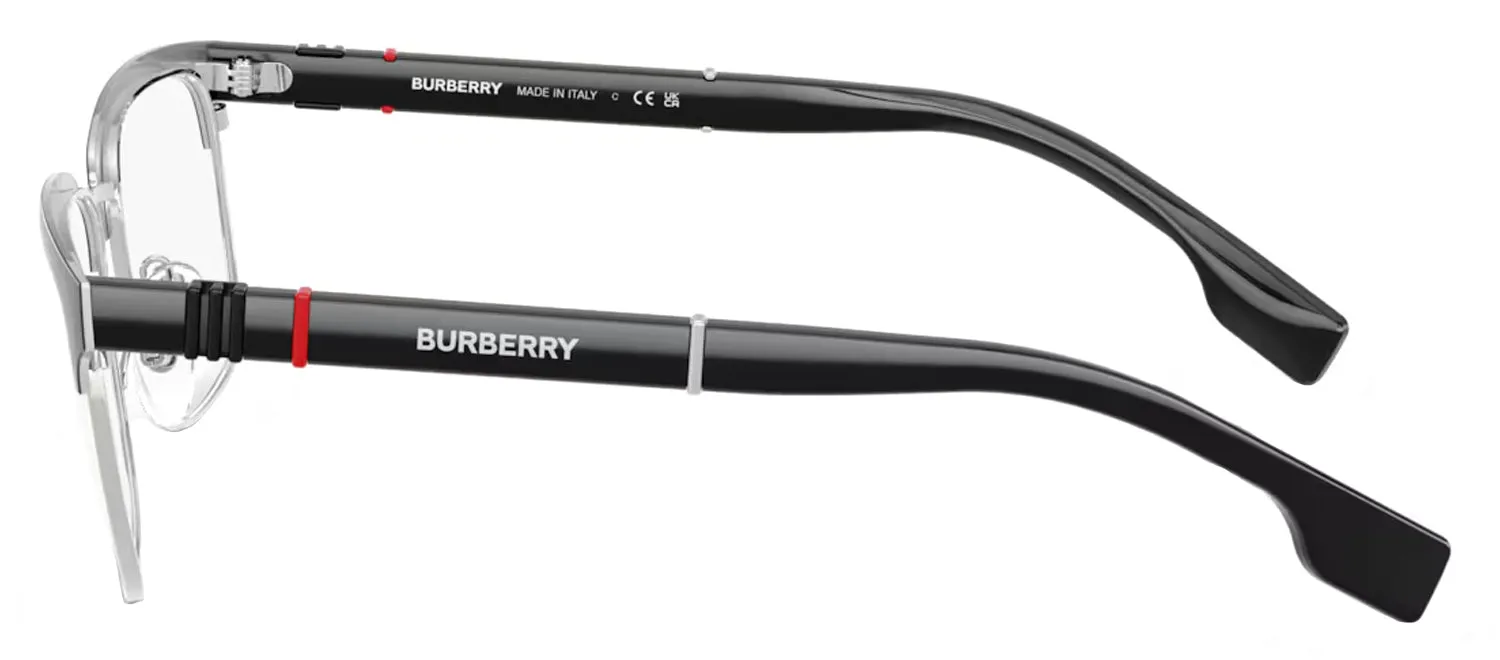 Burberry ALBA BE 1348 1306 Rectangle Metal Black Eyeglasses with Logo Stamped Demo Lenses