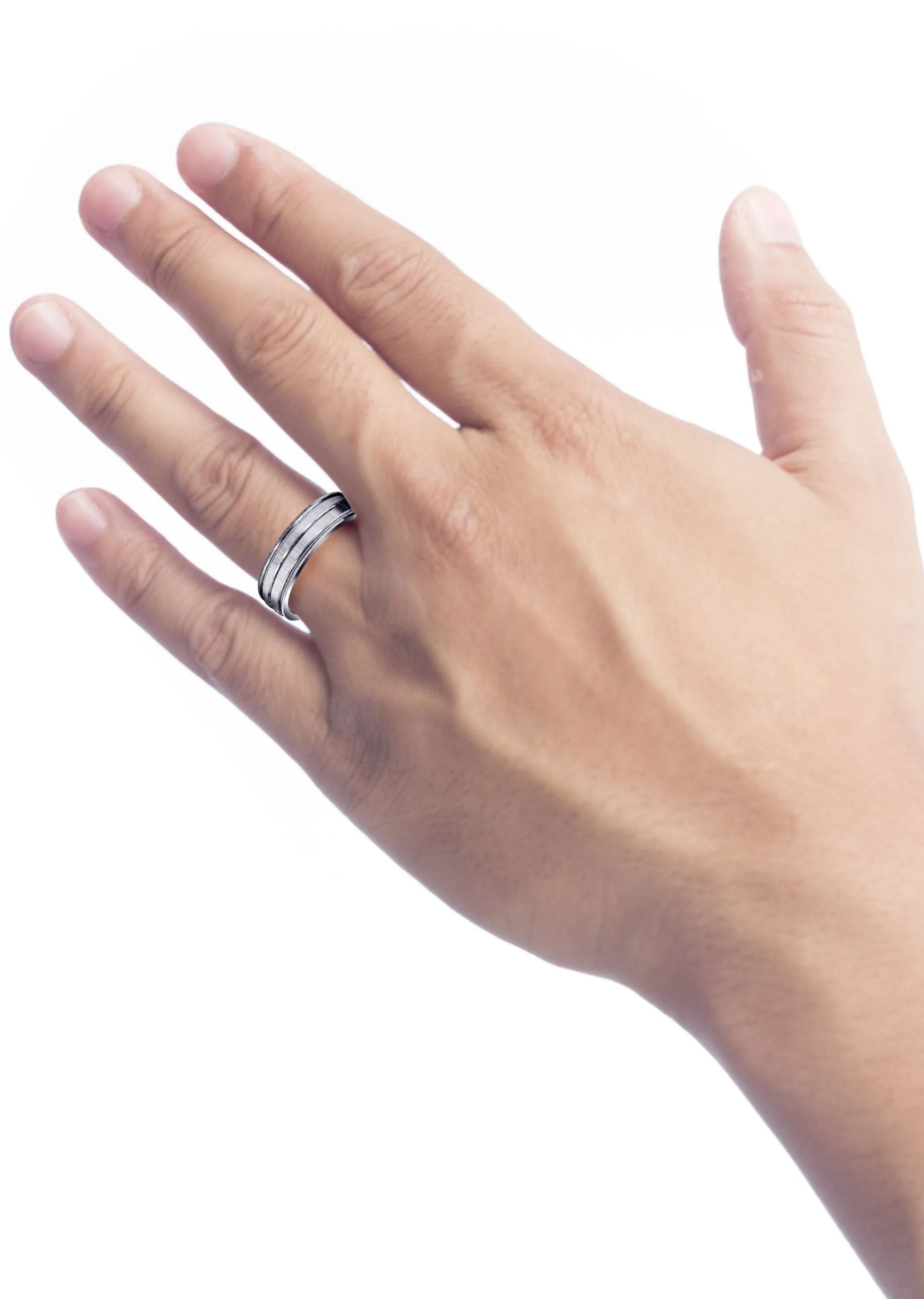 Carved Simple Mens Wedding Band | High Polish Finish (Ezra)