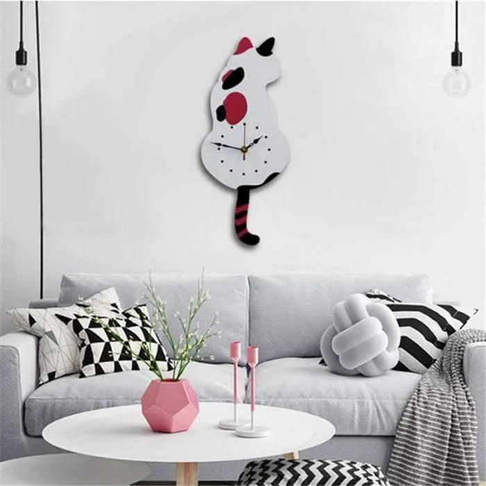 Cat Wall Clock With swinging Tail