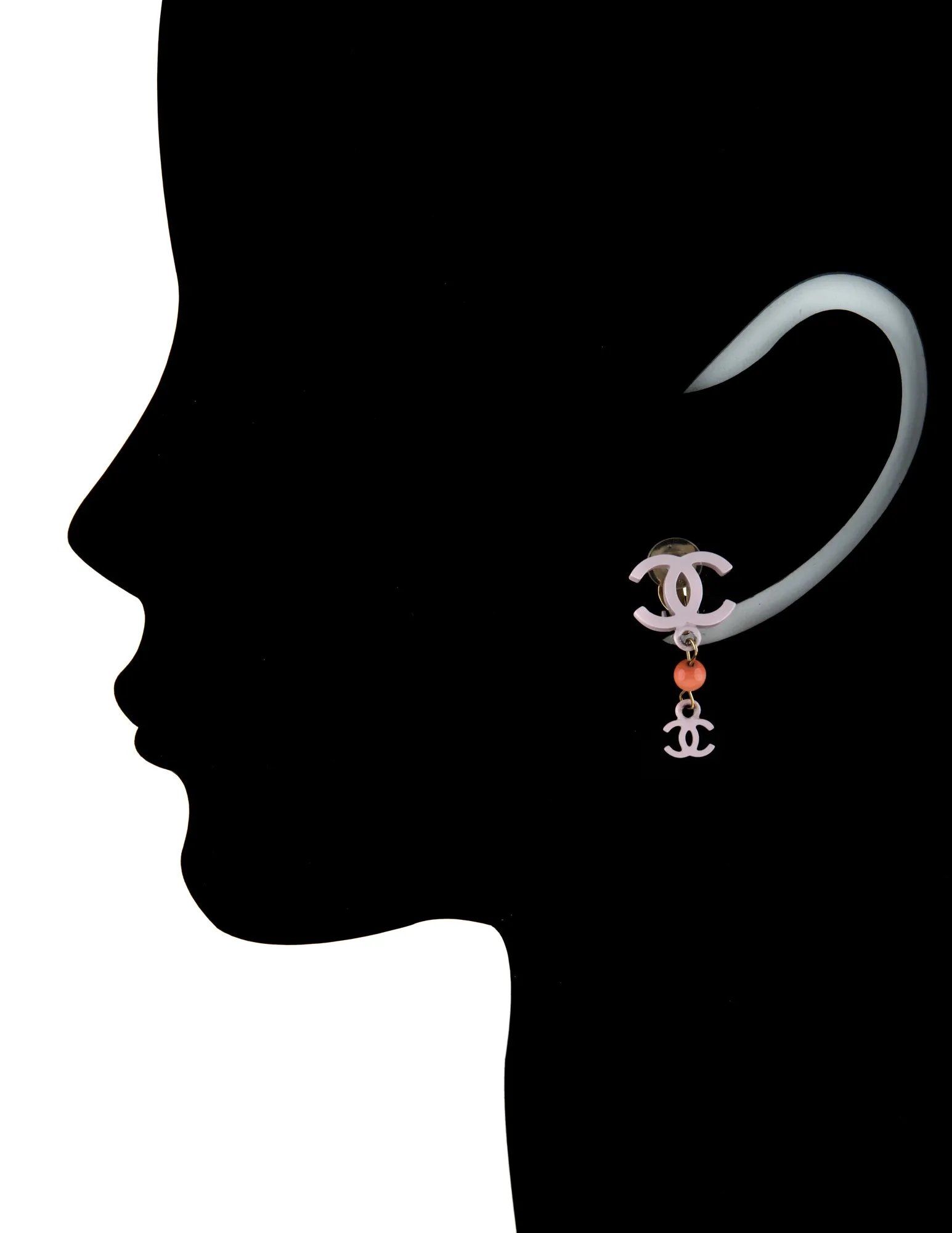 Chanel CC Logo Pink Pastel Enamel Drop Earrings Circa 2003 Spring
