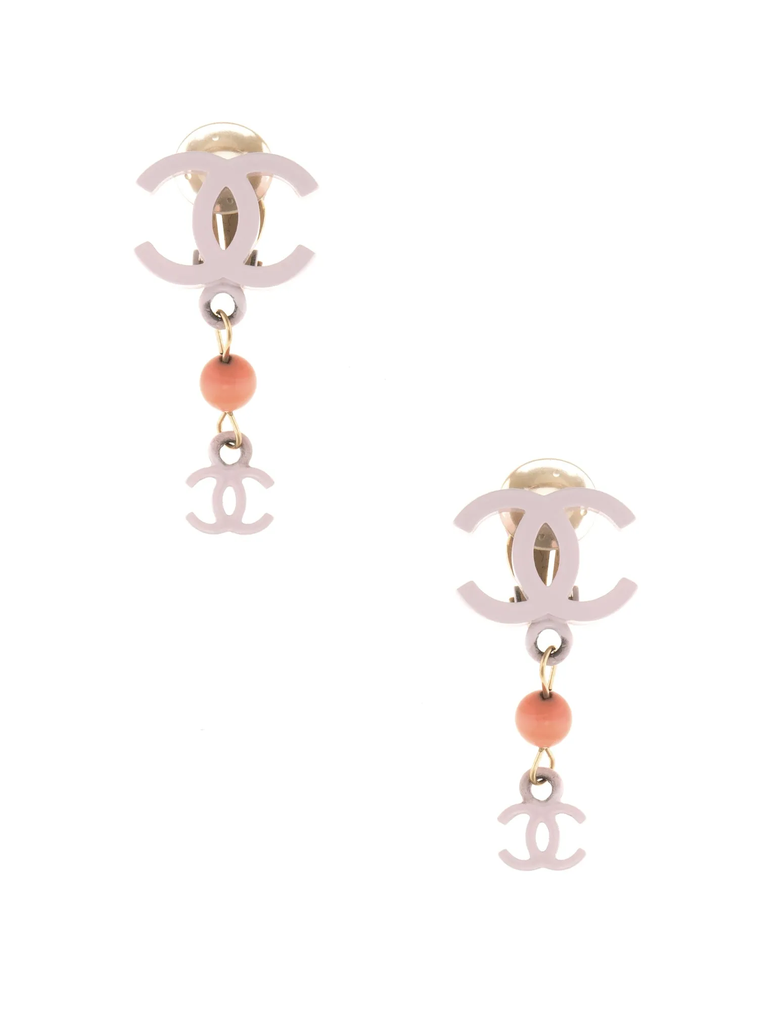 Chanel CC Logo Pink Pastel Enamel Drop Earrings Circa 2003 Spring