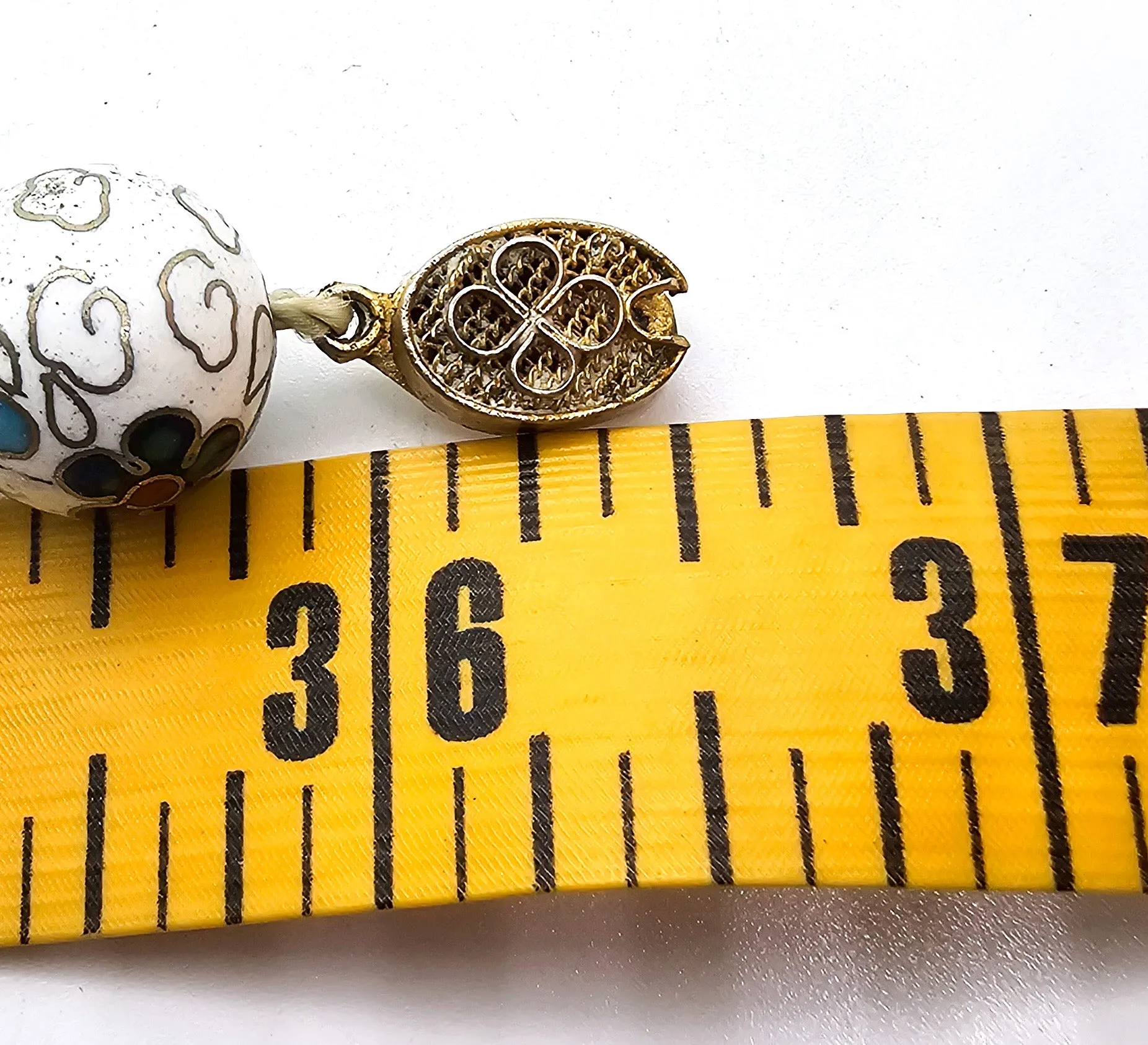 Chinese Cloisonne Enamel Knotted Floral Bead 36 inch filigree clasp Necklace