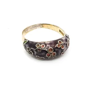 Chinese Export purple enamel and red flower vermeil gold over sterling vintage ring