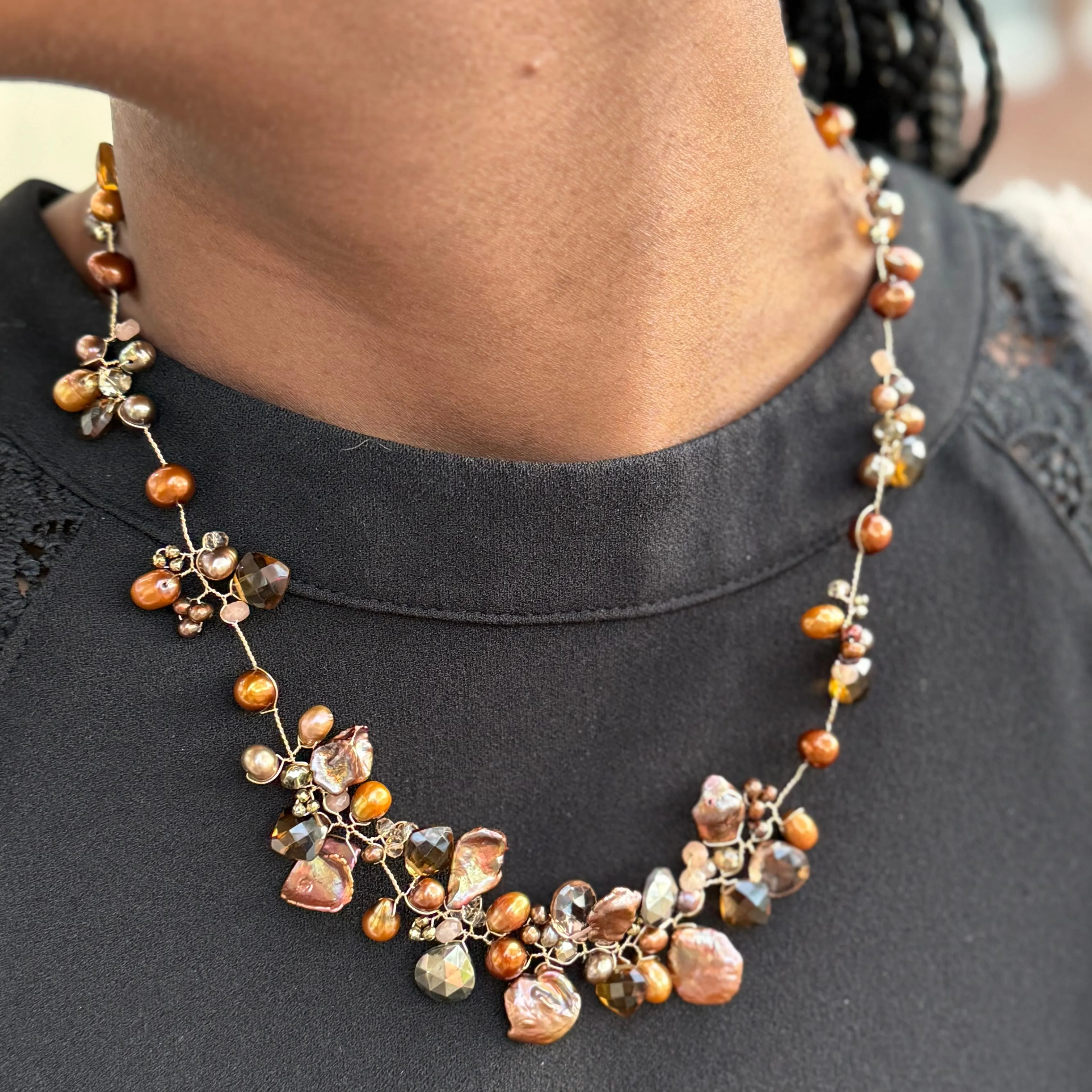 Chocolate Pearls Twisted Necklace