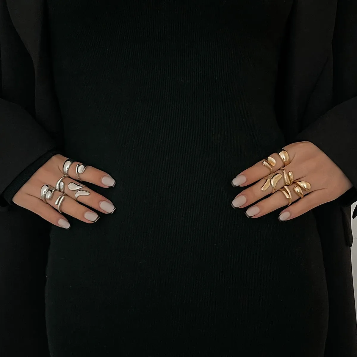 Classic 6pcs Gold Silver Plated Irregular Waterdrop Ring Set