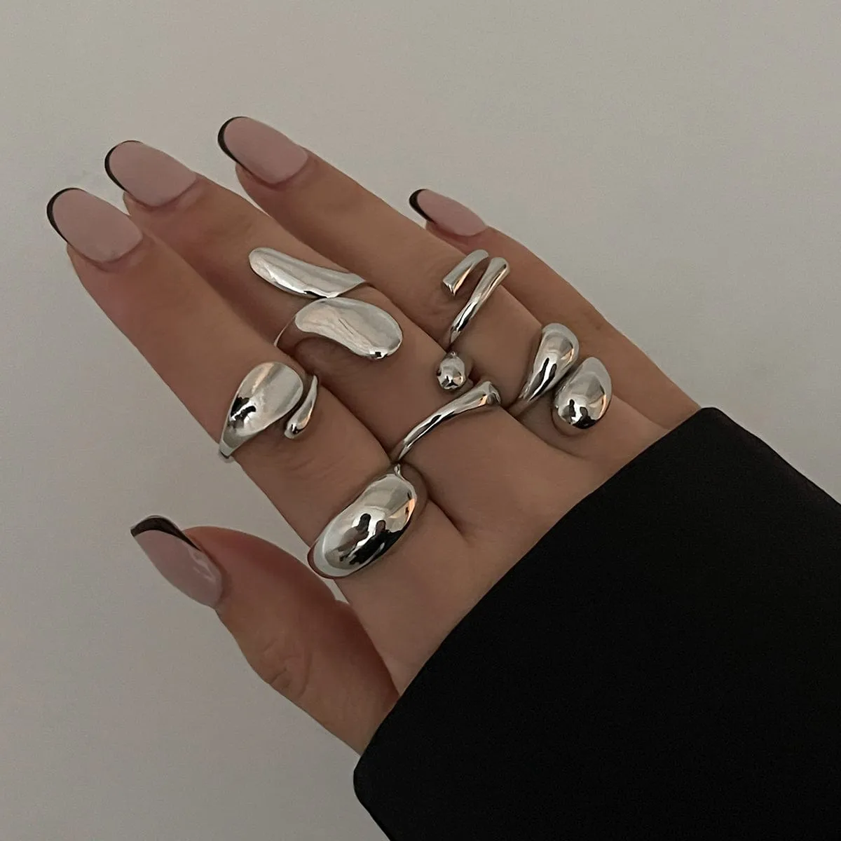 Classic 6pcs Gold Silver Plated Irregular Waterdrop Ring Set