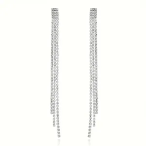 Clear Black Setting Tassel Earrings