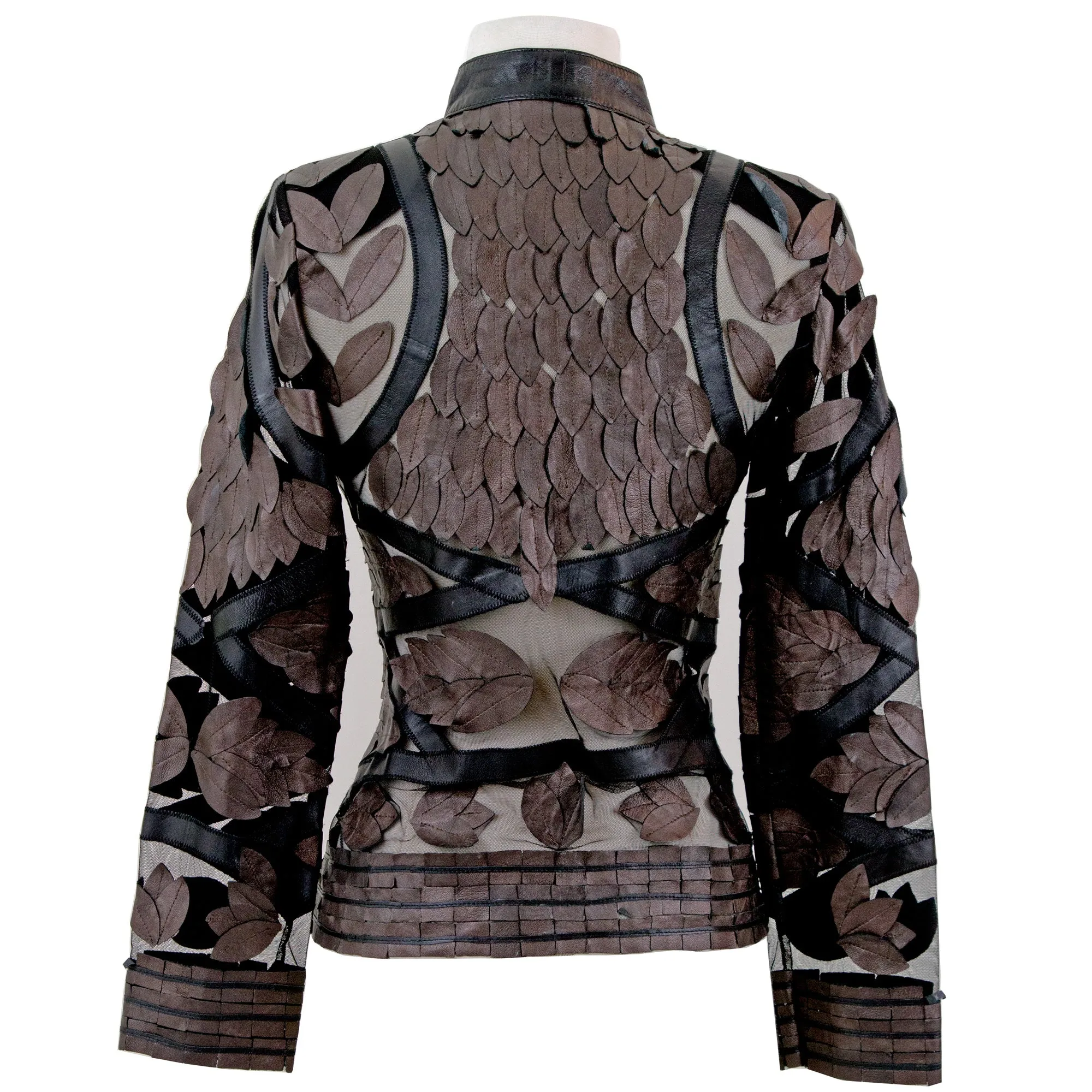 Copper Leaf Design Leather Jacket