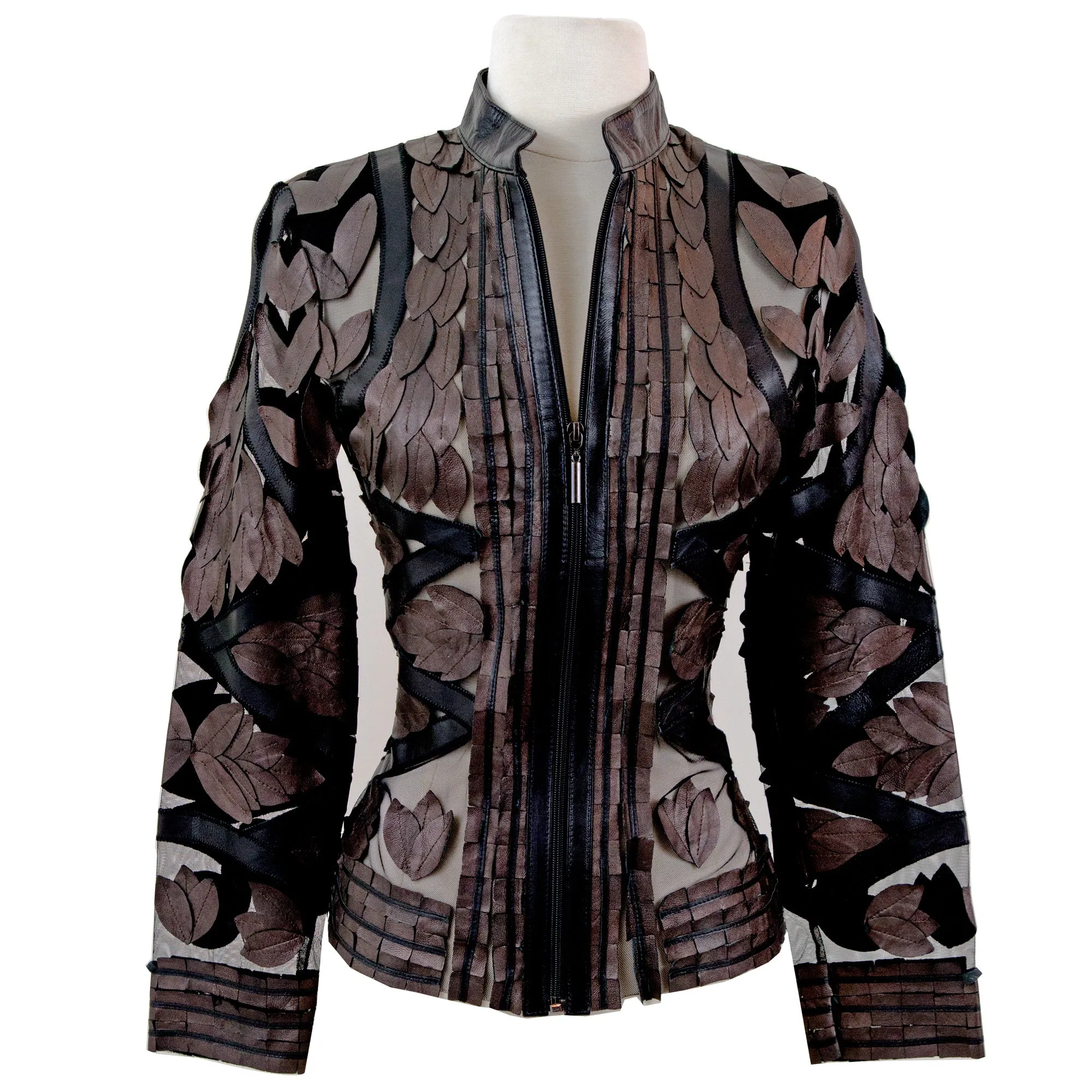 Copper Leaf Design Leather Jacket