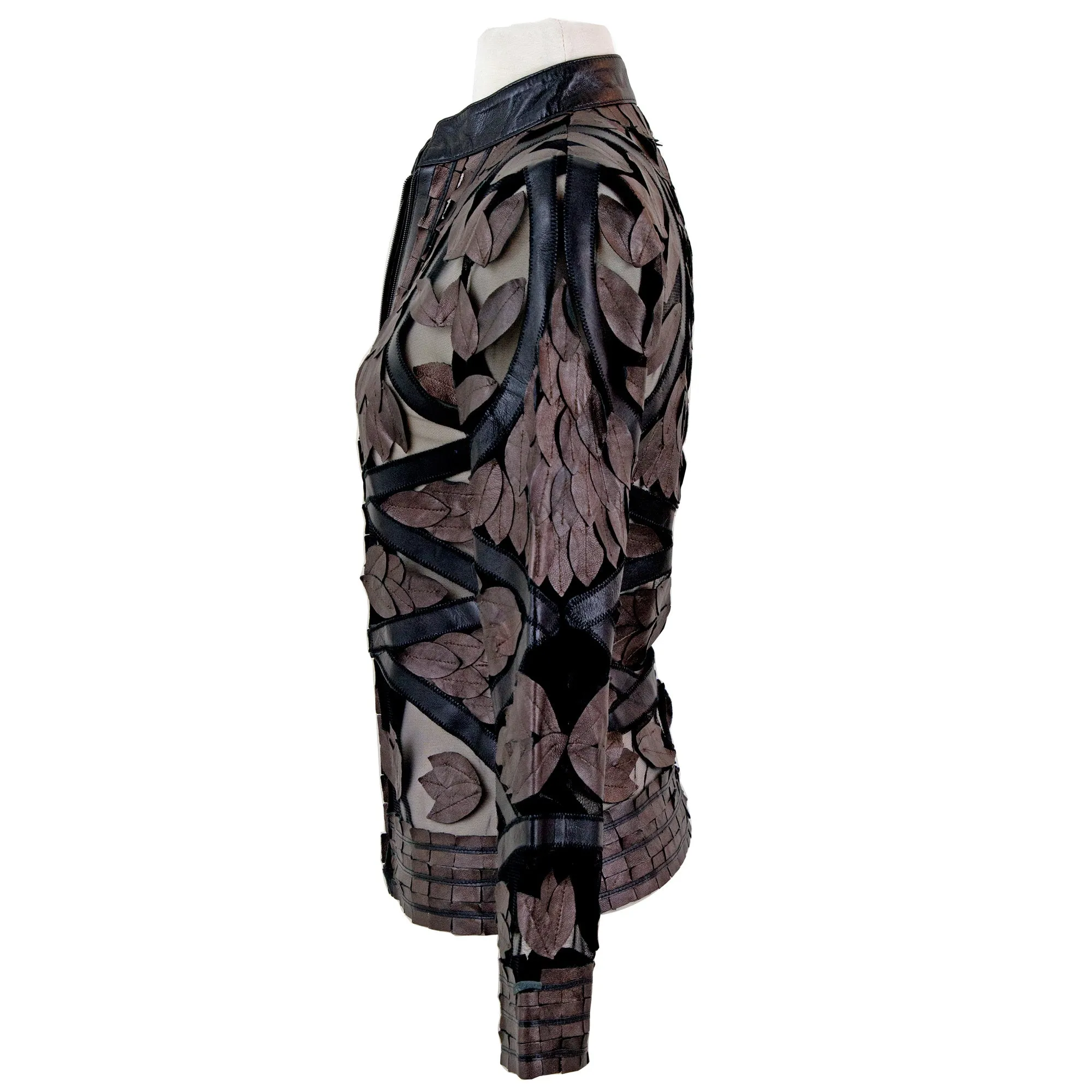 Copper Leaf Design Leather Jacket