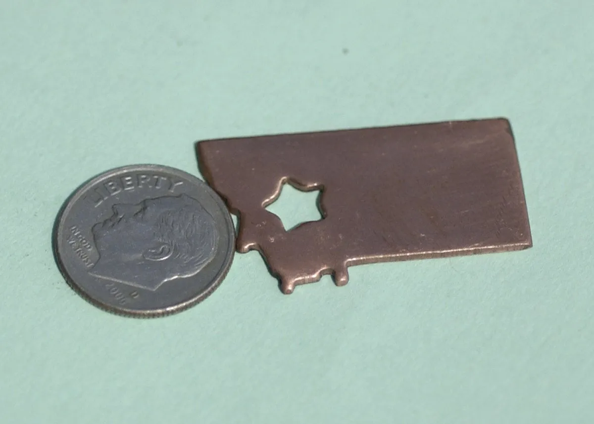 Copper or Brass or Bronze Montana State Medium with Star Cubby Cute Blanks Cutout for Metalworking Stamping Texturing Blank