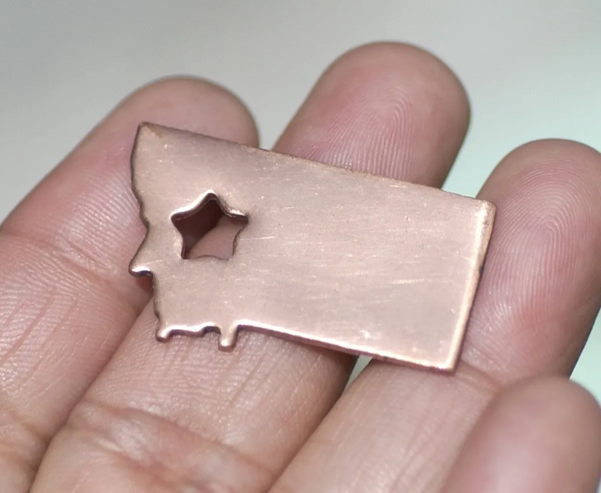 Copper or Brass or Bronze Montana State Medium with Star Cubby Cute Blanks Cutout for Metalworking Stamping Texturing Blank