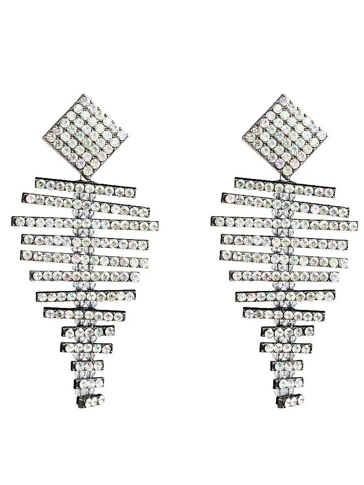 Creative Geometric Abstract Fish-shaped Full Diamond Earrings Exaggerated Big-name Earrings Accessories Super Flash Jewelry