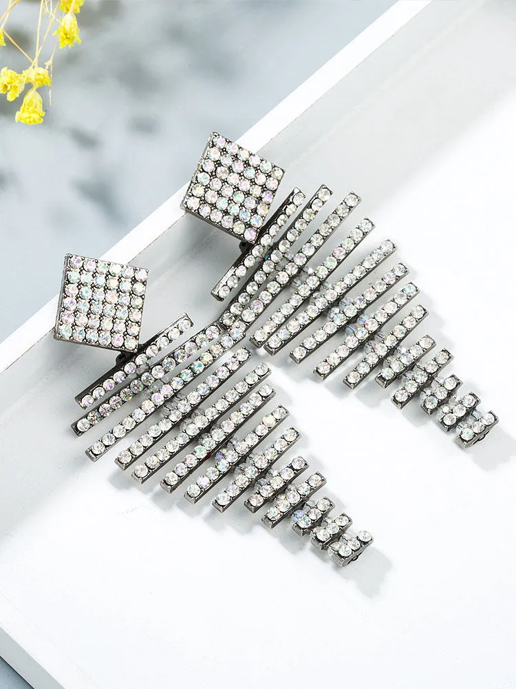 Creative Geometric Abstract Fish-shaped Full Diamond Earrings Exaggerated Big-name Earrings Accessories Super Flash Jewelry