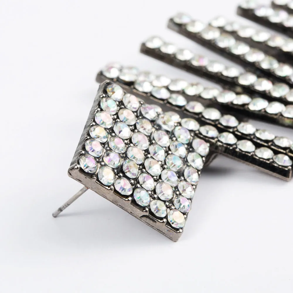 Creative Geometric Abstract Fish-shaped Full Diamond Earrings Exaggerated Big-name Earrings Accessories Super Flash Jewelry