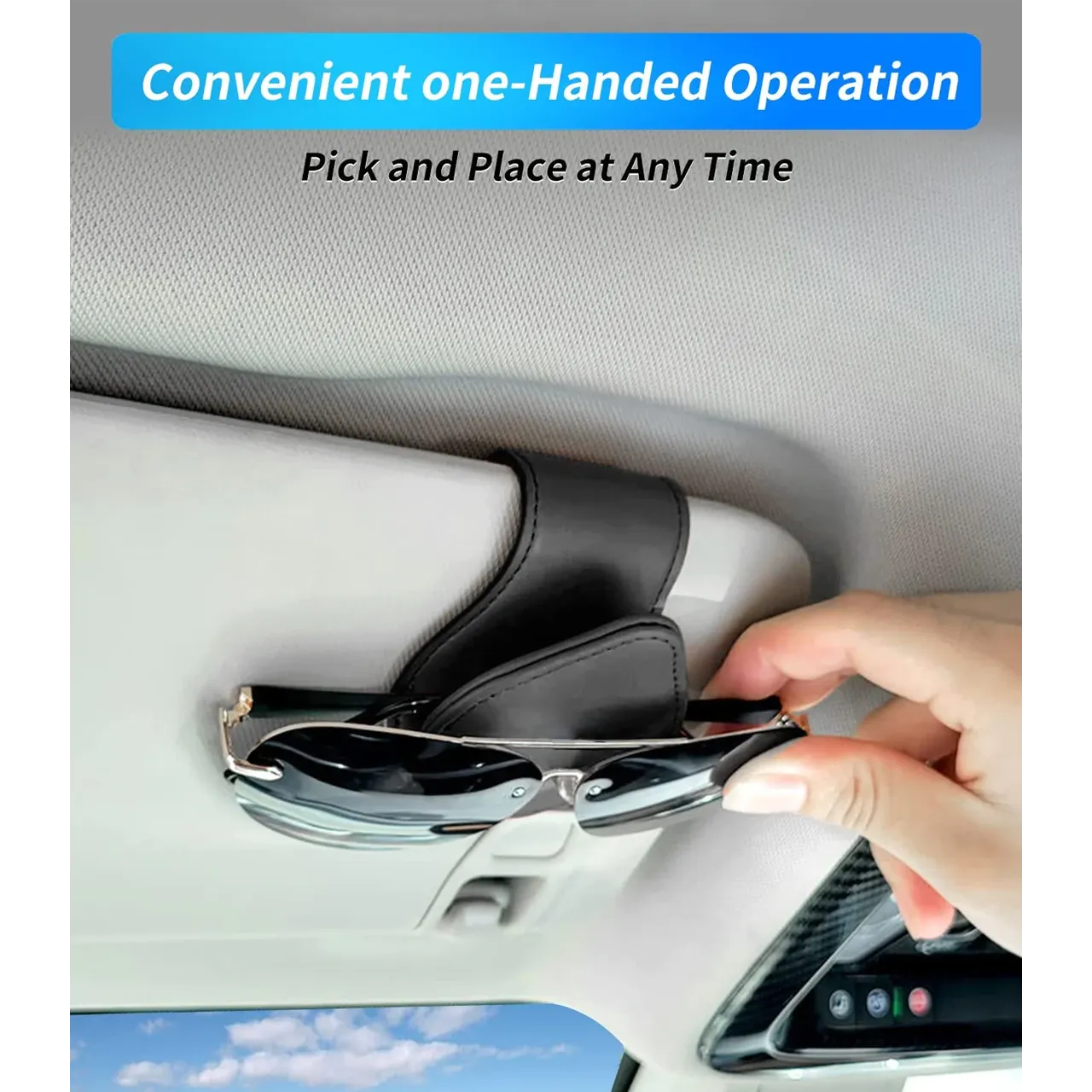Custom Logo Sunglasses Holder for Car Visor Clips, Leather Magnet Adsorption Visor Accessories Car Organizer for Storing Glasses Tickets Eyeglasses Hanger