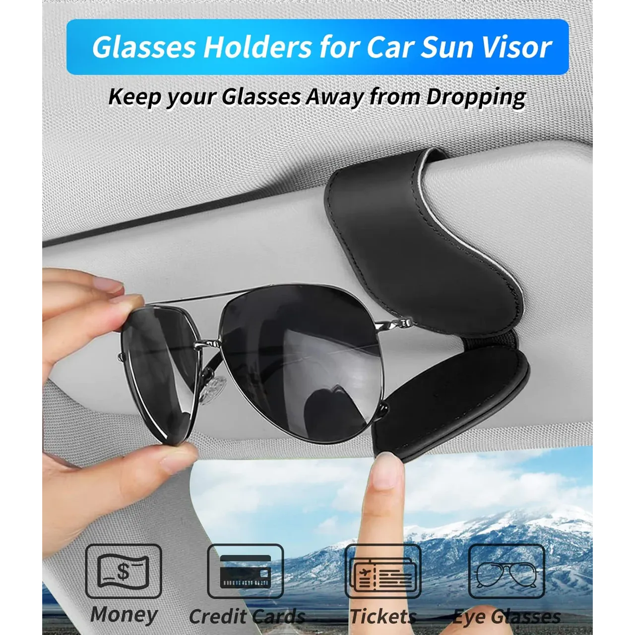 Custom Logo Sunglasses Holder for Car Visor Clips, Leather Magnet Adsorption Visor Accessories Car Organizer for Storing Glasses Tickets Eyeglasses Hanger