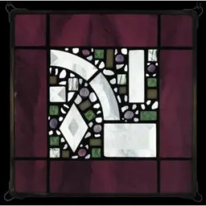Dark Burgundy Border Geometric Stained Glass Window Panel by Edel Byrne