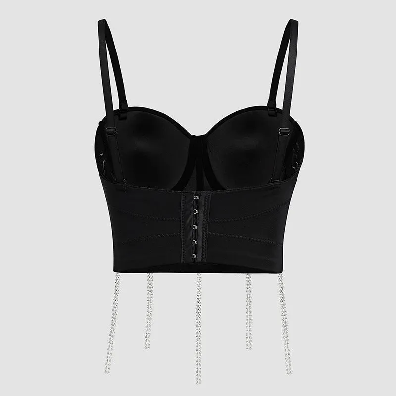 Dazzling Sequin Bustier Top with Glittering Tassel Details