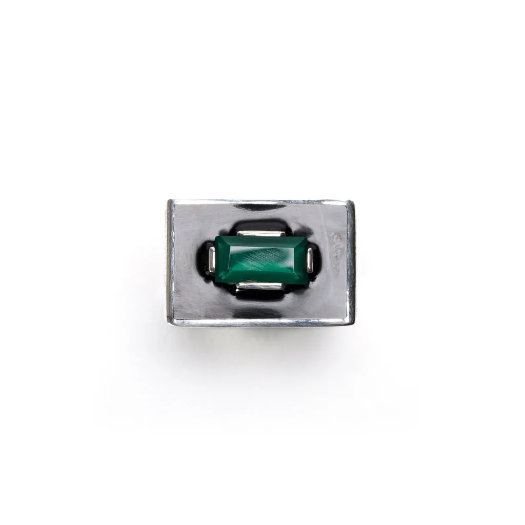 Demi Fine Jewelry-White Gold Plated-Ring-Slab(Green)Recycled Sterling Silver-R14/21b-Fashion Edit Unbent